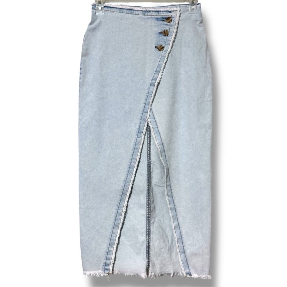 Sincerely Jules asymmetrical skirt size 5/27 frayed hem front slit 20” button